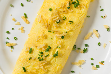 Healthy Homemade Potato Chip French Omelette with Chives and Chevreの写真素材