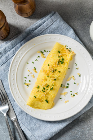 Homemade Potato Chip French Omelette with Chives and Chevreの写真素材