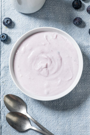 Healthy Homemade Blueberry Yogurt for Breakfast in a Bowlの写真素材