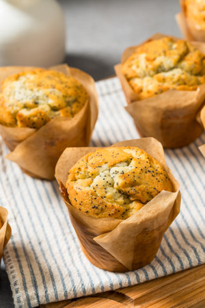 Sweet Homemade Poppyseed Muffins to Eat for Breakfastの写真素材