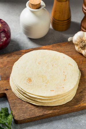 Organic Homemade White Flour Tortillas in a Stack