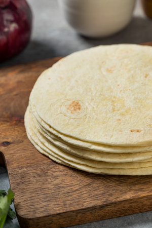 Organic Homemade White Flour Tortillas in a Stack
