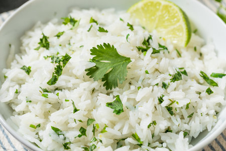 Homemade Mexican Cilantro Lime Rice in a Bowl to Eatの写真素材