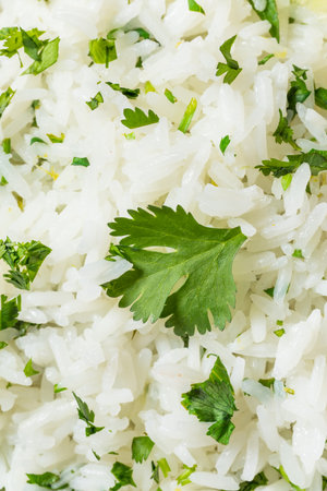 Homemade Mexican Cilantro Lime Rice in a Bowl to Eatの写真素材