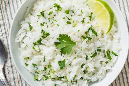 Homemade Mexican Cilantro Lime Rice in a Bowl to Eatの写真素材