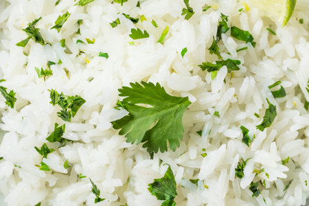 Homemade Mexican Cilantro Lime Rice in a Bowl to Eatの写真素材