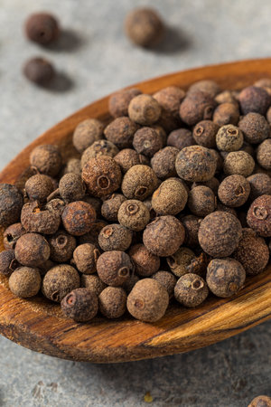 Dry Organic Allspice Berries in a Spoon to Cook With