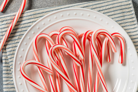 Sweet Organic Red and White Christmas Peppermint Candycanes Ready to Eatの写真素材