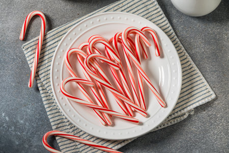 Sweet Organic Red and White Christmas Peppermint Candycanes Ready to Eatの写真素材