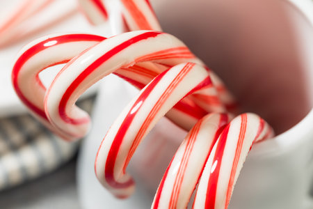 Sweet Organic Red and White Christmas Peppermint Candycanes Ready to Eatの写真素材