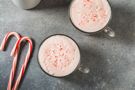 Warm Festive Peppermint Mocha Coffee with Cold Foam and Milkの写真素材