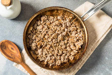 Cooked Homemade Minced Ground Turkey in a Sautee Panの写真素材