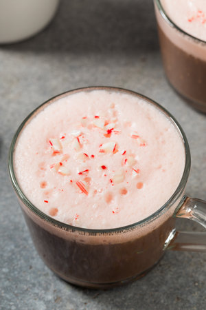 Warm Festive Peppermint Mocha Coffee with Cold Foam and Milkの写真素材