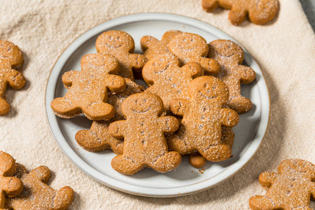 Festive Gingerbread Man Cookies for Christmas with Sugarの写真素材