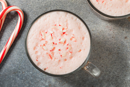 Warm Festive Peppermint Mocha Coffee with Cold Foam and Milkの写真素材