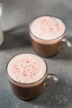 Warm Festive Peppermint Mocha Coffee with Cold Foam and Milkの写真素材