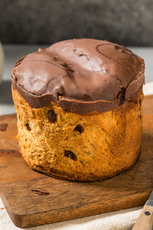 Sweet Festive Italian Chocolate Panettone Cake for Christmas Ready to Eatの写真素材