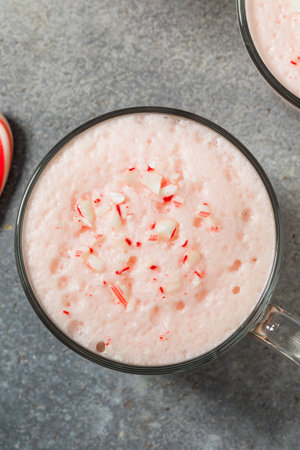 Warm Festive Peppermint Mocha Coffee with Cold Foam and Milkの写真素材