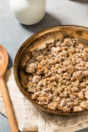 Cooked Homemade Minced Ground Turkey in a Sautee Panの写真素材