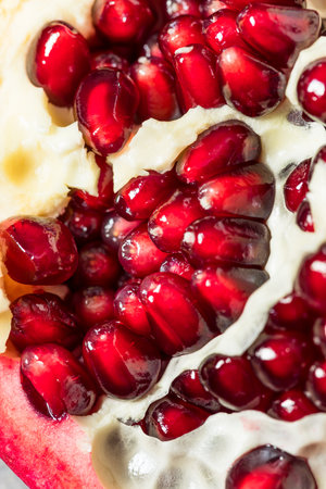Sweet Organic Raw Red Pomegranate Fruit Ready to Eatの写真素材
