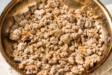 Cooked Homemade Minced Ground Turkey in a Sautee Panの写真素材