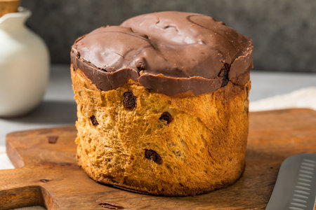 Sweet Festive Italian Chocolate Panettone Cake for Christmas Ready to Eatの写真素材