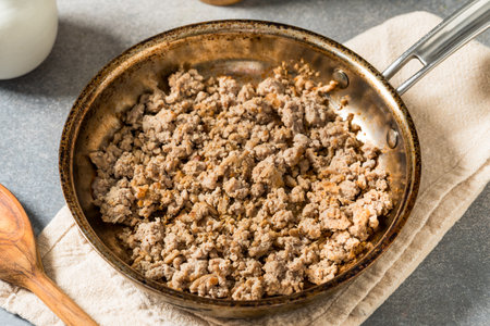 Cooked Homemade Minced Ground Turkey in a Sautee Panの写真素材