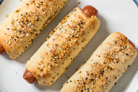 Homemade Bagel Hot Dog with Ketchup and Mustard