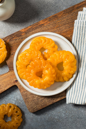 Homemade Fried Indian Jalebi Dessert on a Plate