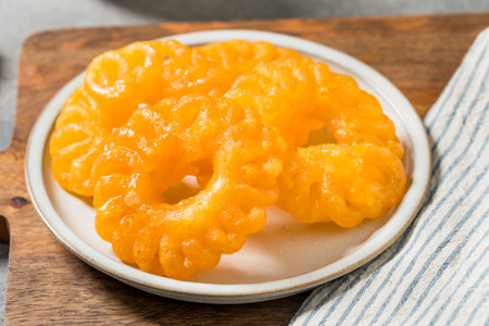 Homemade Fried Indian Jalebi Dessert on a Plate