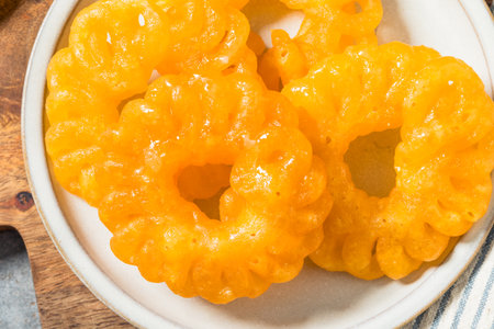 Homemade Fried Indian Jalebi Dessert on a Plate