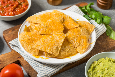 Homemade Cheddar Cheesy Nacho Tortilla Chips on a Plate