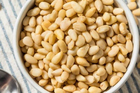 Raw White Organic Pine Nuts in a Bowl