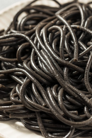 Homemade Italian Black Squid Ink Pasta on a Plate