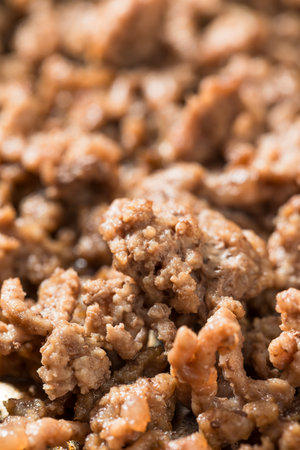 Homemade Grass Fed Sauteed Cooked Ground Beef in a Pan