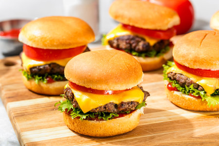 Homemade Savory Cheeseburger Sliders with Tomato and Lettuce