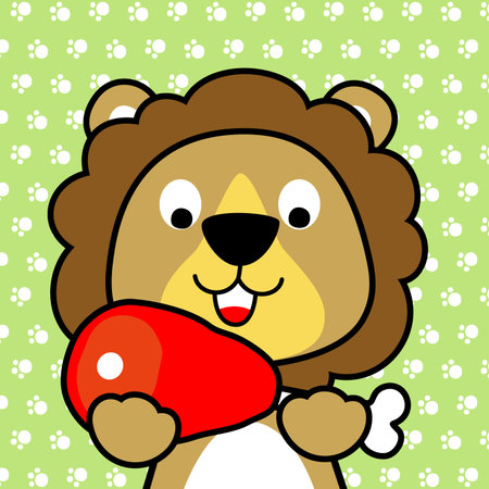Lion cartoon with meatのイラスト素材