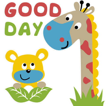 Giraffe with monkey cartoonのイラスト素材