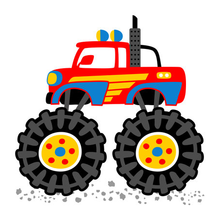 Illustration pour monster truck with big wheels, vector cartoon illustration - image libre de droit