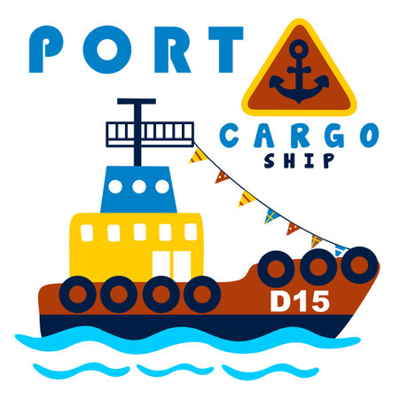 Vector cartoon illustration of tugboatのイラスト素材