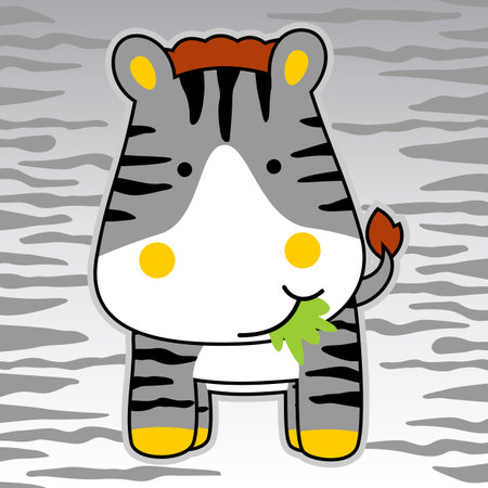 Cute zebra eating grass, vector cartoon illustrationのイラスト素材
