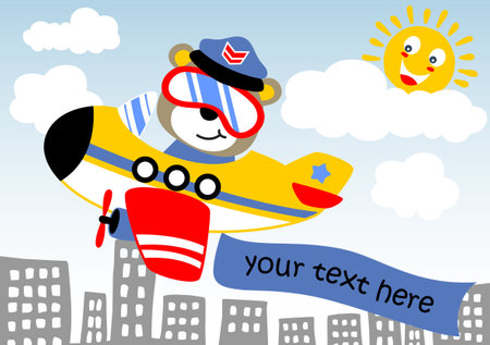 cartoon of animal pilot on little planeのイラスト素材
