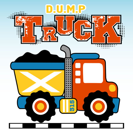 Dump truck, vector cartoon illustrationのイラスト素材