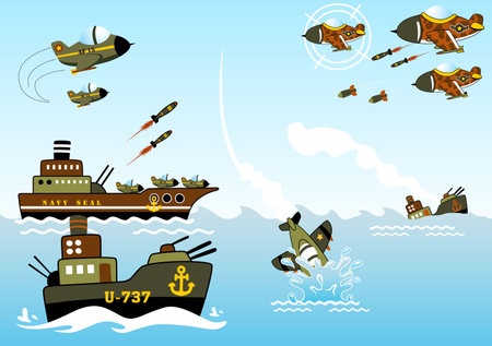 The sea war, vector cartoon illustrationのイラスト素材