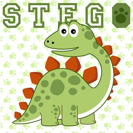 Funny stegosaurus on animals trail background, vector cartoon illustrationのイラスト素材