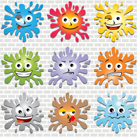 Colorful splash expression on brick wall background, wallpaper, vector cartoon illustrationのイラスト素材