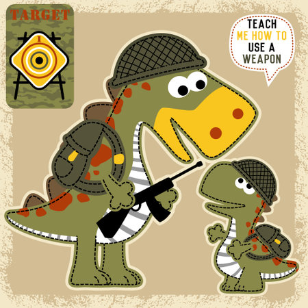 Funny dinosaurs in soldier costume, vector cartoon illustrationのイラスト素材