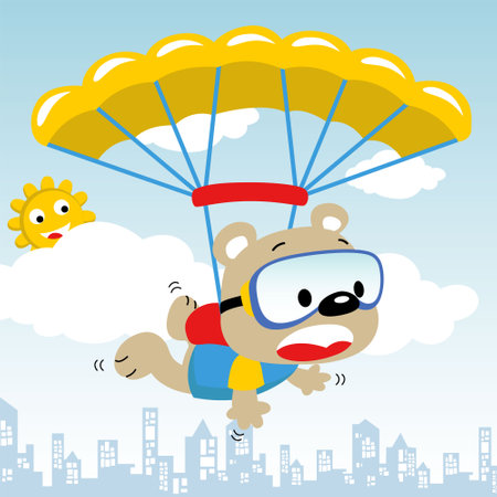skydiving with funny bearのイラスト素材