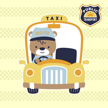 Cute bear the taxi driver, vector cartoon illustrationのイラスト素材