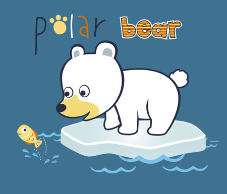cartoon vector of Funny polar bear with little fishのイラスト素材